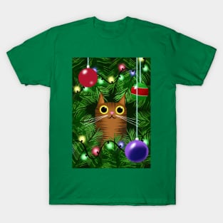 Cat and Christmas Tree T-Shirt